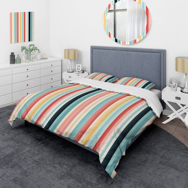 Designart "Nomadic Blend Striped Pattern" Blue Modern Bedding Set With